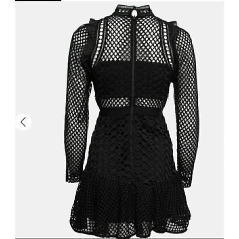 L'atiste Black Lace Lantern Crochet  Long Sleeve Mini Dress S - Picture 3 of 8